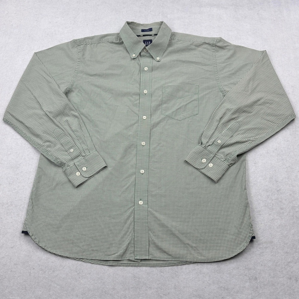 Vintage GAP Classic Fit Button Down Shirt Mens L Green Gingham Plaid 100 Cotton